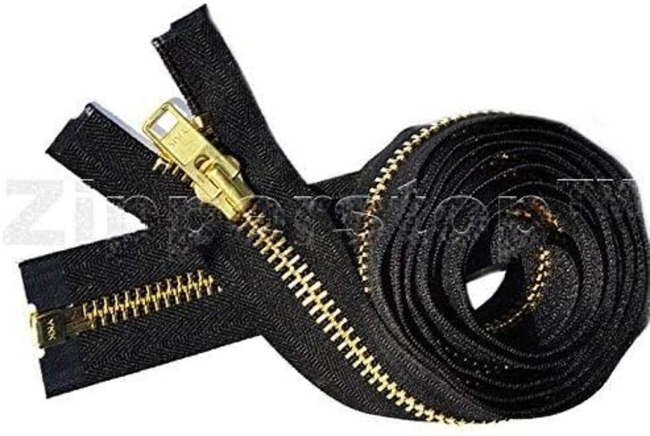 Zipperstop Wholesale YKK®- Extra Heavy Duty Jacket Zipper YKK® #10 Brass- Metal Teeth Separating -Chaps Zippers for Crafter's Special Color Black #580 Made in USA -Custom Length (26 inches)